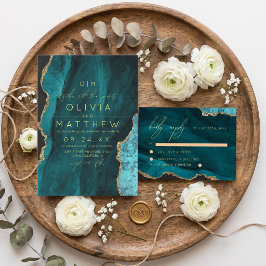 Cartão RSVP Casamento com Foto Turquesa Moderna