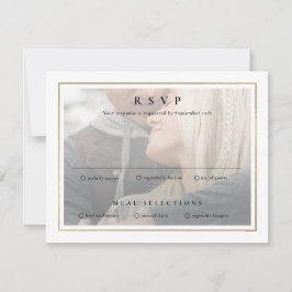 Cartão RSVP Casamento com Fotografias Dourado 2 Clássico Elega