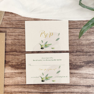 Cartão RSVP Casamento com Galho de Oliveira Rústico em Aquarel