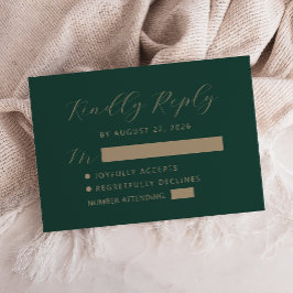 Cartão RSVP Casamento com Grafia Dourada Verde Escuro