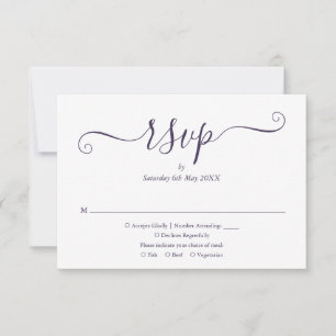 Cartão RSVP Casamento com Grafia Elegante Roxa