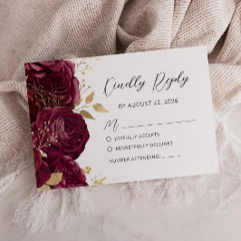 Cartão RSVP Casamento com Grafia Moderna Floral em Dourado e B