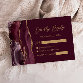 Cartão RSVP Casamento com Grafismo Caligráfico em Ouro e Ágata