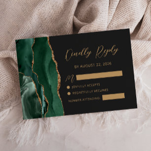 Cartão RSVP Casamento com Grafismo Caligráfico em Ouro e Ágata