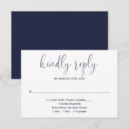 Cartão RSVP Casamento com Grafismo Elegante Chic Azul Marinho