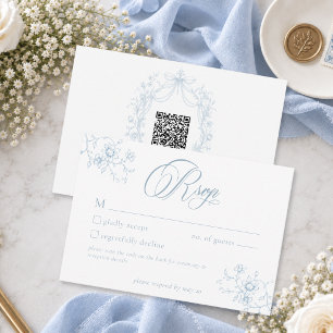 Cartão RSVP Casamento com Grinalda Floral Azul Clássica Vintag