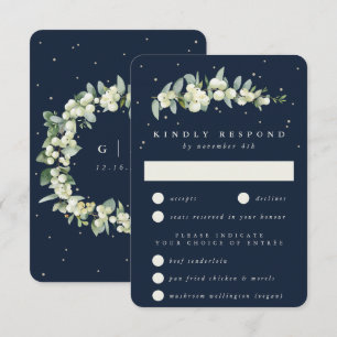 Cartão RSVP Casamento com haste de Eucalipto + Snowberry Navy 