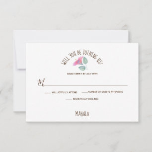 Cartão RSVP Casamento com Hibisco em Aquarela em Maui