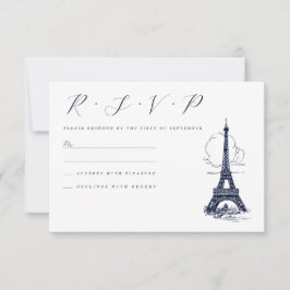 Cartão RSVP Casamento com Ilustração da Torre Eiffel Clássica
