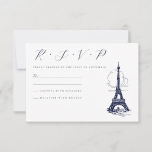 Cartão RSVP Casamento com Ilustração da Torre Eiffel Clássica 