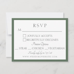 Cartão RSVP Casamento com Impressão Botânica Verde Grama em Bl