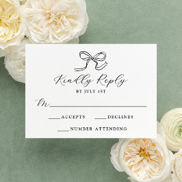 Cartão RSVP Casamento com Laço Preto Elegante