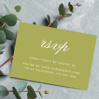Cartão RSVP Casamento com Letra Elegante em Verde Oliva