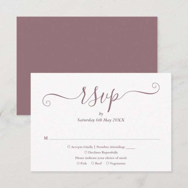 Cartão RSVP Casamento com Letra Elegante Rosa (Frente/Verso)