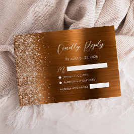 Cartão RSVP Casamento com Letra Glitter em Metal Cobre Reluzen