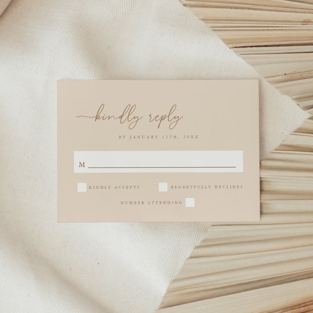 Cartão RSVP Casamento com Letra Minima Bege (Criador carregado)