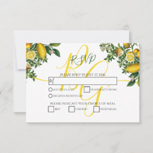 Cartão RSVP Casamento com limão amarelo russo e folhagem verd