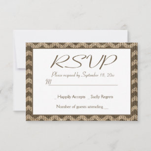 Cartão RSVP Casamento com Listra Chevron Marrom em Lona Rustic