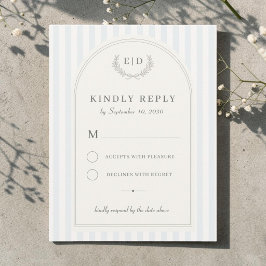 Cartão RSVP Casamento com Listras Azuis e Verde Sálvia com Mon