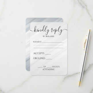 Cartão RSVP Casamento com Listras Diagonais Prata Personalizad