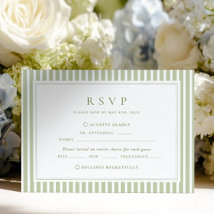 Cartão RSVP Casamento com Listras Verde Oliva