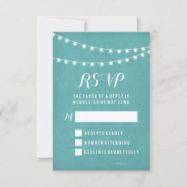 Cartão RSVP Casamento com Luzes de Corda de Verão Aqua
