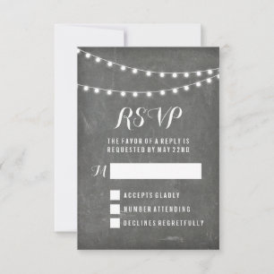Cartão RSVP Casamento com Luzes de Corda de Verão em Quadro Ne