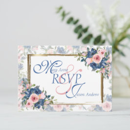 Cartão RSVP Casamento com Marinho e Blush de Aquarela