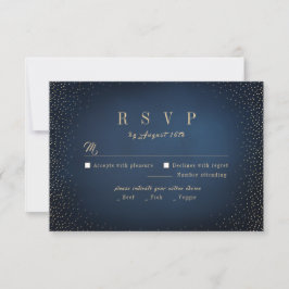 Cartão RSVP Casamento com marinho e brilho Dourado e sofistica