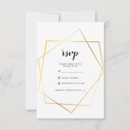 Cartão RSVP Casamento com moldura de ouro geométrica moderna