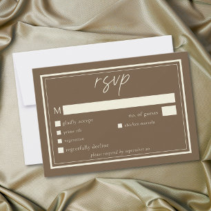 Cartão RSVP Casamento com Moldura Minimalista em Marrom Cacau
