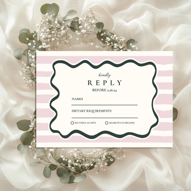 Cartão RSVP Casamento com Moldura Ondulada Doodle Rosa (Criador carregado)