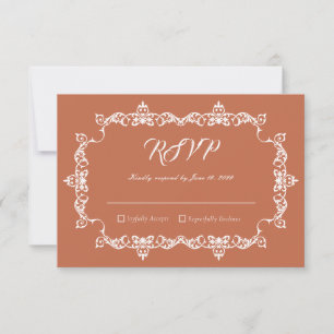 Cartão RSVP Casamento com Moldura Ornamentada em Argila Terrac