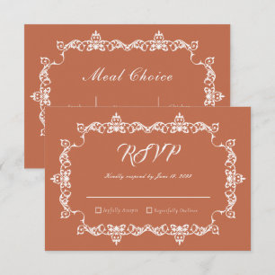 Cartão RSVP Casamento com Moldura Ornamentada em Argila Terrac