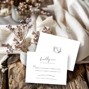 Cartão RSVP Casamento com Monograma de Floral Preto/Branco For