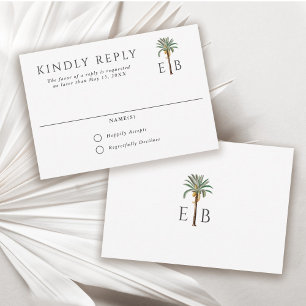 Cartão RSVP Casamento com Monograma Tropical Elegante de Palme