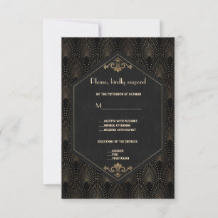 Cartão RSVP Casamento com o Excelente Negro Dourado Real Gatsb
