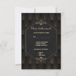 Cartão RSVP Casamento com o Excelente Negro Dourado Real Gatsb