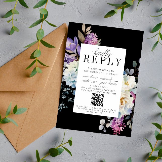 Cartão RSVP Casamento com o site Romântico Floral Moody Dark (Criador carregado)