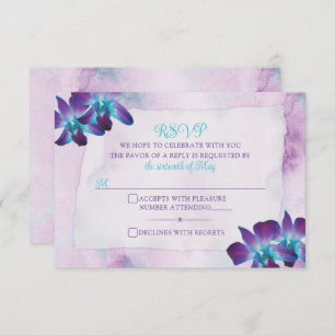 Cartão RSVP Casamento com Orquídea de Dendrobium Azul Roxo-Tur