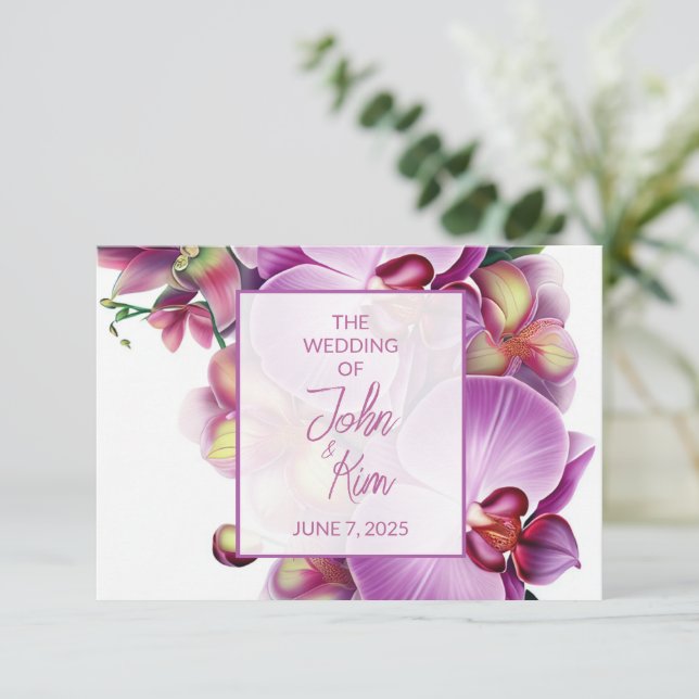 Cartão RSVP Casamento com Orquídeas Florais (Em pé/Frente)