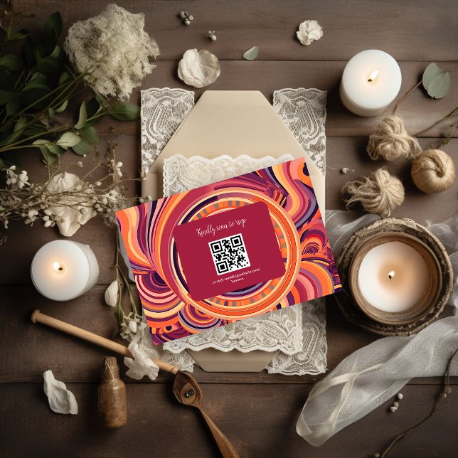 Cartão RSVP Casamento com padrão abstrato retrô groovy dos ano (Criador carregado)