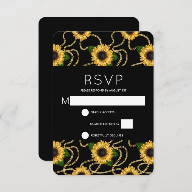 Cartão RSVP Casamento com Padrão de Na moda de Girassóis Amare (Frente/Verso)