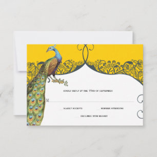 Cartão RSVP Casamento com padrão de pássaros de amor em azul n