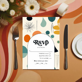 Cartão RSVP Casamento com Padrão de Vintagem e Tipografia
