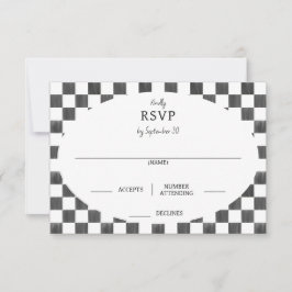 Cartão RSVP Casamento com padrão de xadrez pintado de preto