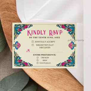 Cartão RSVP Casamento com padrão floral art nouveau vintage