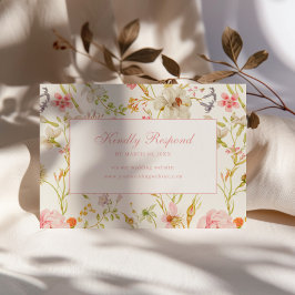 Cartão RSVP Casamento com Padrão Floral Vintage