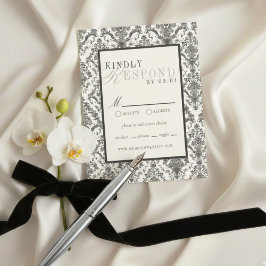 Cartão RSVP Casamento com Padrão Rococó em Marfim Clássico