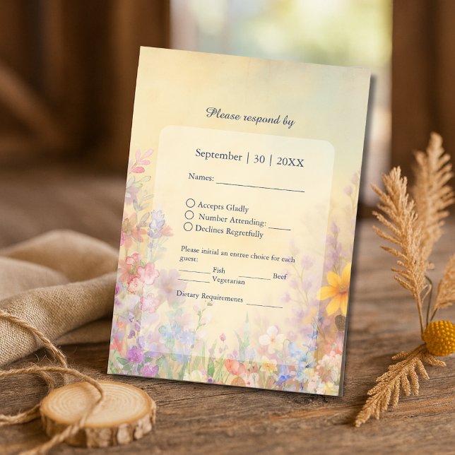 Cartão RSVP Casamento com Pastel Wildflower Meadow Barn (Criador carregado)